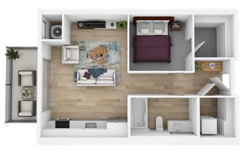 Floor plan for 1 bed, 1 bath, 538 sqft